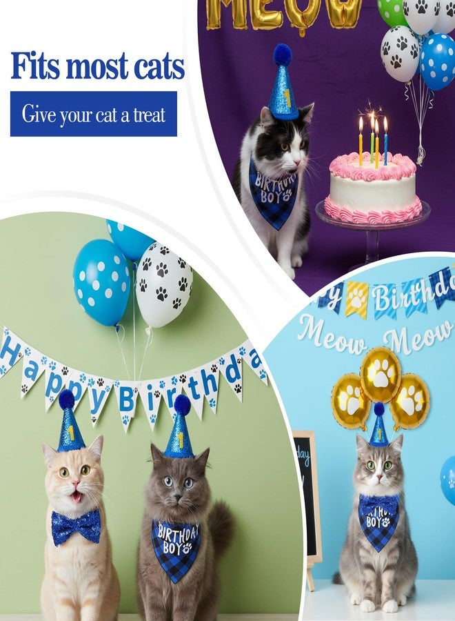 Aeaocvo Cat Birthday Hat Set, Small Pet Birthday Party Supplies, Bandana Bow Tie Collar Hat with Number for Cats Kittens Apparel Outfits (Blue) - Image 5